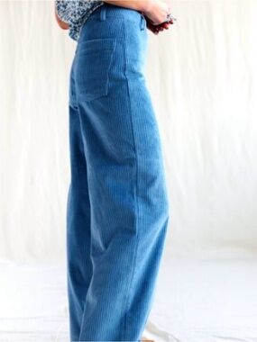 Princess Polly Sky Blue Corduroy Wide-Leg Cropped Pants